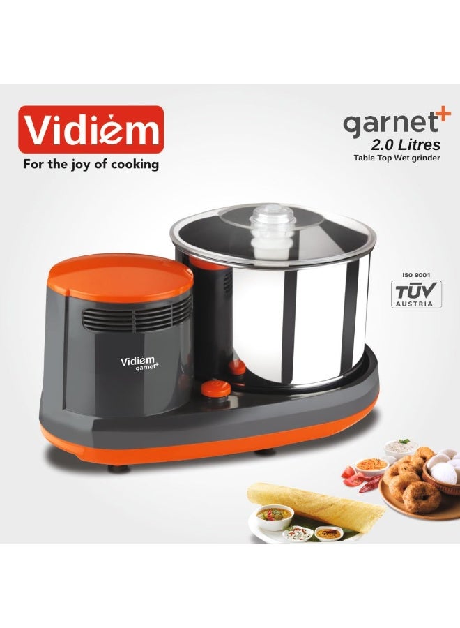 فيديم Vidiem Garnet Plus 2L Table Top Wet Grinder with High Torque Motor | Heavy Duty Stainless Steel Drum & Stone Rollers | 5-Year Motor Warranty | Anti-Slip Belt & Transparent Lid - Image 4
